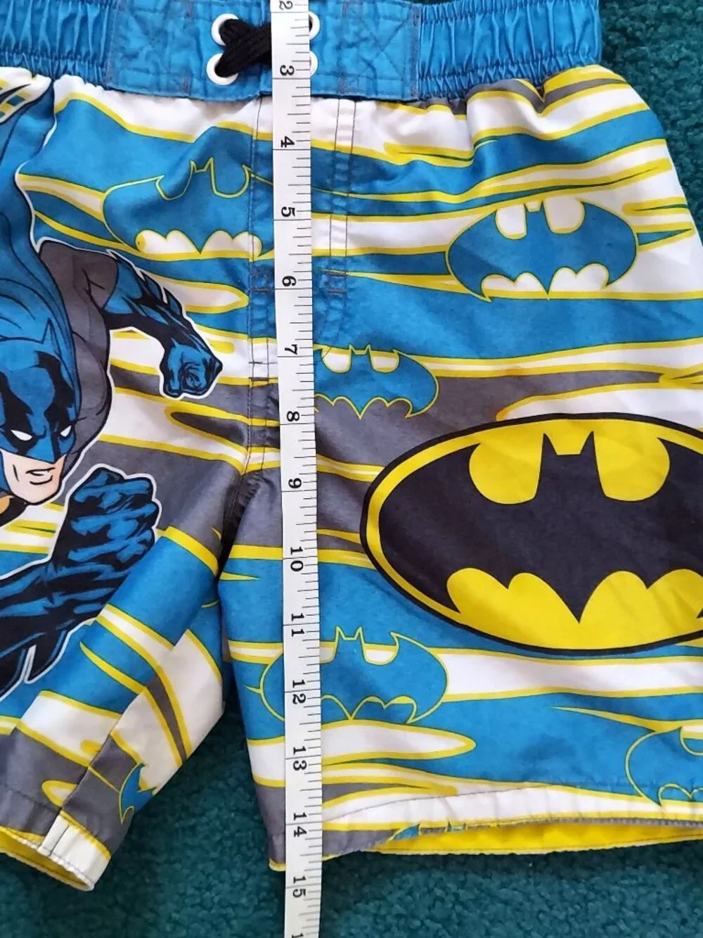 Batman DC Comics Boy's Blue White Yellow Swim Shorts And Shirt Set Size 5